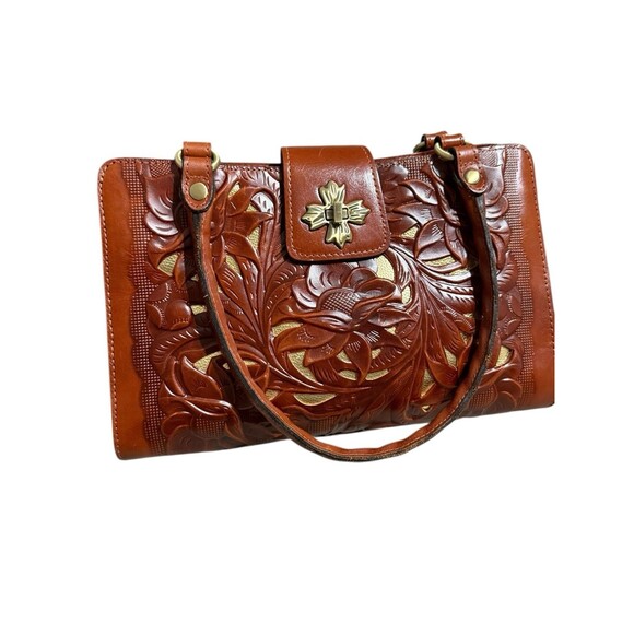 Patricia Nash Rosina Tooled Leather Satchel Tan Brown - Picture 11 of 16